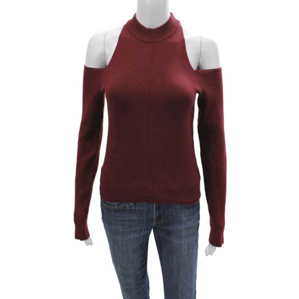 Monrow Women Pullover Mock Neck Long Sleeve Red Size XS